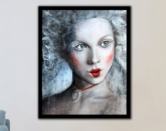 Modern Portrait Print Painting Figurative Prints Fine Art Print Wall Art Home Decor Living Room Decorative White Red Woman Face Print Gifts