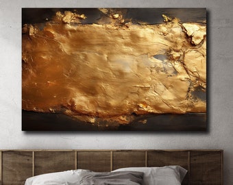Original Gold and Black Abstract Painting on canvas, Textured Wabi Sabi Art