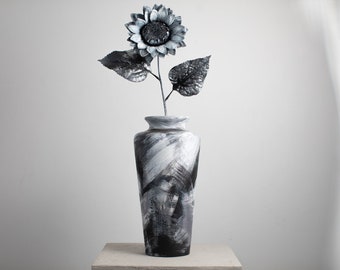 Valentine Gift for Wife Art Vase with Sunflower Black White Large Vase Minimalist Home decoration hand painted Artwork Painting Abstract