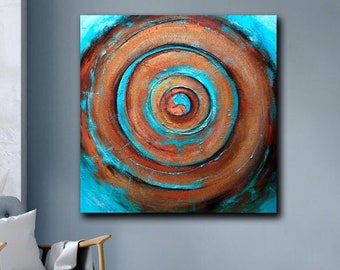 Original Painting, Abstract Painting on canvas Acrylic Modern Contemporary Wall Art Large Texture Wall Art Turquoise Gold Colourful yin yang