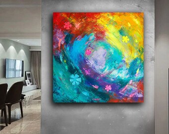 Original 3D Textured Flower Painting: Colorful Abstract Wall Art, Modern  Large Paintings canvas