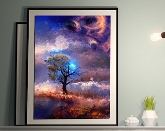 Abstract Tree Landscape Art Print: Colorful Home Decor