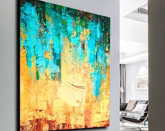 Abstract Paintings on canvas original Abstract Wall Art Texture Acrylic Painting Large Contemporary Wall Art Modern Gold Green Wall Metallic