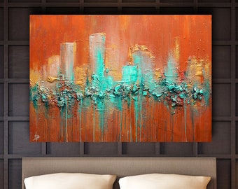 Abstract painting on canvas Abstract painting green brown original wall art modern Texture Art Acrylic Painting Contemporary Copper Skyline