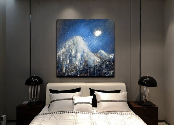 Abstract Paintings On Canvas Original Painting Acrylic Landscape Mountain Large Wall Art Texture Wall Art Silver Contemporary Wall Art