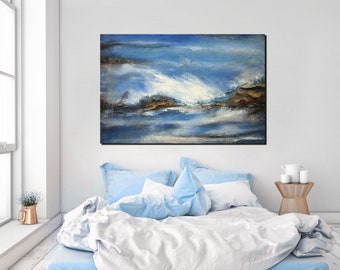 Sea landscape abstract painting on canvas  Large canvas art Home decor wall art Original artwork by Anna Marija Bulka Blue Modern abstract