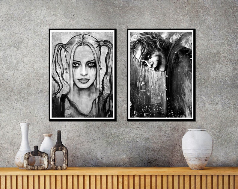 Harley Quinn Joker Art Print Set Abstract PORTRAIT Modern Wall Etsy