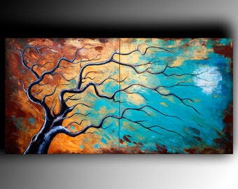 Tree Painting abstract painting on canvas original art, Copper wall art painting, abstract canvas art, large canvas art, UK Modern wall art.