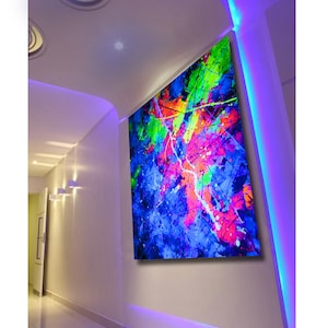 Contemporary Wall Art ABSTRACT PAINTING on Canvas original Abstract UV Art Glow Neon large canvas home decor Art Acrylic Colourful Wall Art
