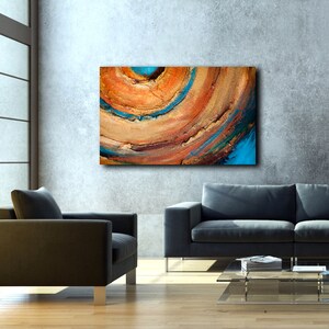 Orange wall art abstract painting large, Textured circle art, Canvas for living room, Blue, Original artwork image 4