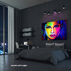 Woman Art Portrait Abstract Painting on Canvas Original Painting UV Glow in the Dark Large Wall Art Acrylic Famous beautiful Colourful image 5