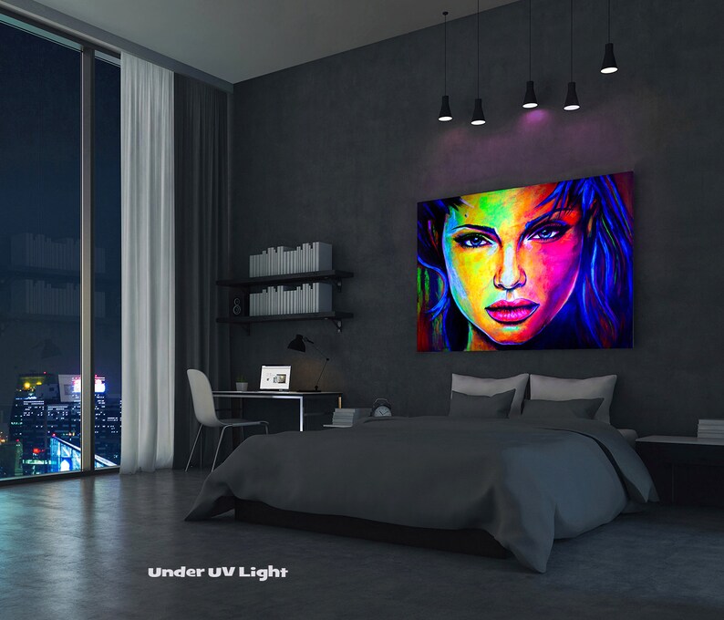 Woman Art Portrait Abstract Painting on Canvas Original Painting UV Glow in the Dark Large Wall Art Acrylic Famous beautiful Colourful image 5