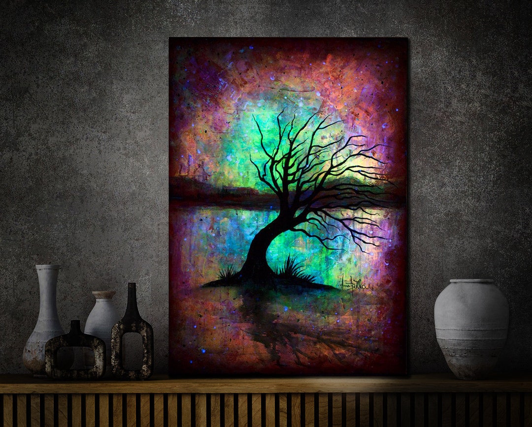 Art PAINTING Abstract Glow in the Dark Art Commission Tree Landscape Original Colourful Modern