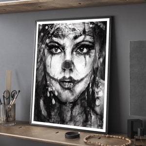 Joker Wall ART Large Print PORTRAIT Abstract Woman Joker Photography Modern Home Decor Dark Artwork Fine Art Gift Ideas Black and White