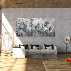 3D Flower Painting: Silver Rose Meadow, Textured wall Art, Grey Abstract original canvas image 9