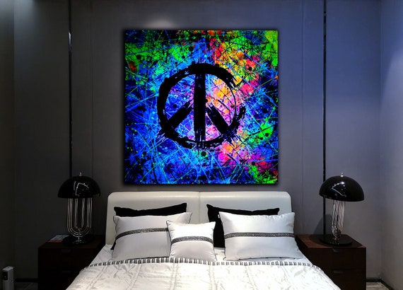 Abstract Painting On Canvas Uv Art Glow In The Dark Art Original Acrylic Colourful Wall Art Contemporary Wall Art Animal Symbols Peace