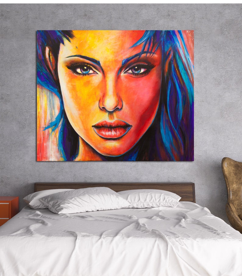 Woman Art Portrait Abstract Painting on Canvas Original Painting UV Glow in the Dark Large Wall Art Acrylic Famous beautiful Colourful image 8
