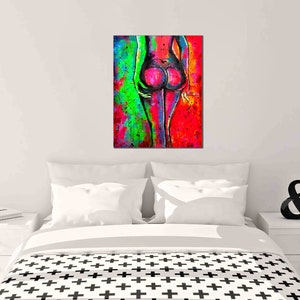 Original Nude Art, Naked Body Painting UV Erotic Art on Canvas. Glow in