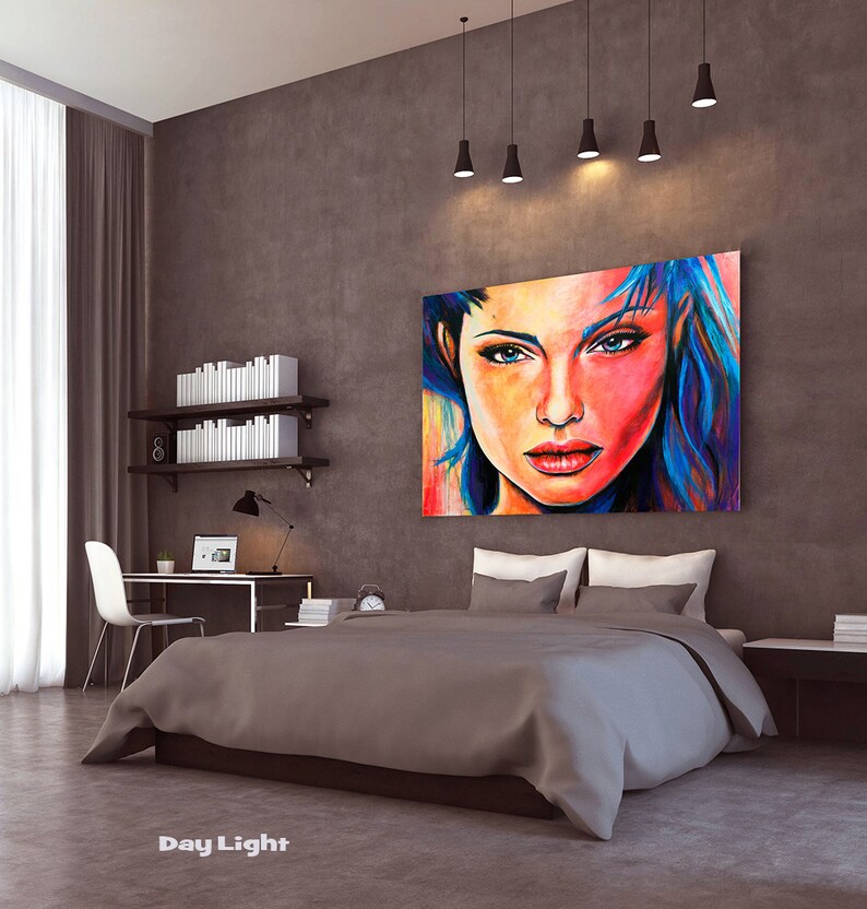 Woman Art Portrait Abstract Painting on Canvas Original Painting UV Glow in the Dark Large Wall Art Acrylic Famous beautiful Colourful image 4