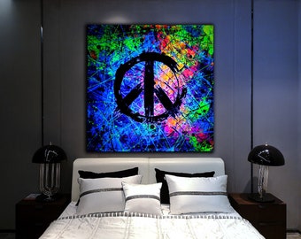 No war Peace symbol ABSTRACT canvas art Original PAINTING UV Colorful Wall Art Modern Large Canvas Wall Art Home Decor Love art gift for her