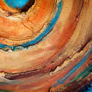 Orange wall art abstract painting large, Textured circle art, Canvas for living room, Blue, Original artwork image 7