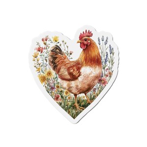I heart Chicken Die- Cut Magnet, Chicken Farm, watercolor Cottagecore Gift for Chicken Lover, Valentines&#39; Day gift, Mother&#39;s Day Gift. 3x3
