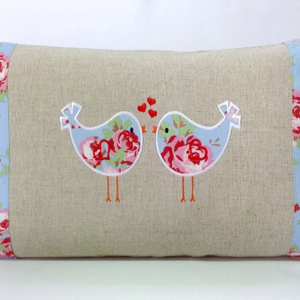 Decorative Lumbar pillow Blue Lovebirds Boudoir / Bolster case.Blue Cath Kidston Lovebirds shabby chic throw pillow case by honeybeedesign20