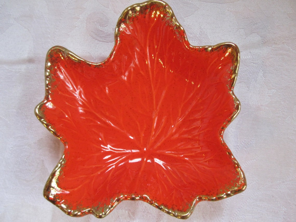 Orange Maple Leaf Candy Dish Etsy