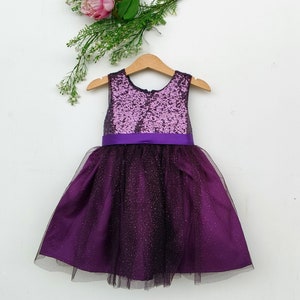 Purple flower girl dress, plum flower girls dress, toddler dress purple sequin, eggplant party dress, baby dress deep purple, tutu dress image 1