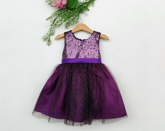 Purple flower girl dress, plum flower girls dress, toddler dress purple sequin, eggplant party dress, baby dress deep purple, tutu dress