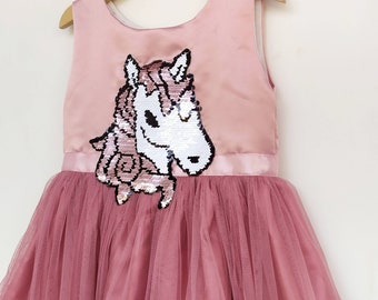 Dusty Pink Girl Flower Girl Dress, Unicorn girl dress, Unicorn Birthday dress, Dusty Rose dress girl, 1st Birthday dress, Unicorn dress