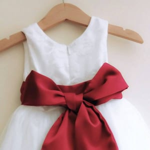 Flower girl dress burgundy sash, ivory or white lace tutu dress for little girls, burgundy flower girl dress, burgundy and white flower girl
