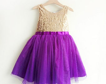 Rose Gold & Purple Flower Girl Dress - Etsy