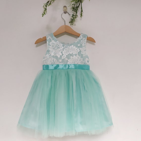 Vestido de niña de verde menta vestido de niña de flor - México