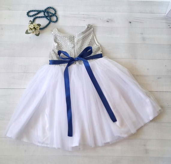 white and royal blue flower girl dresses