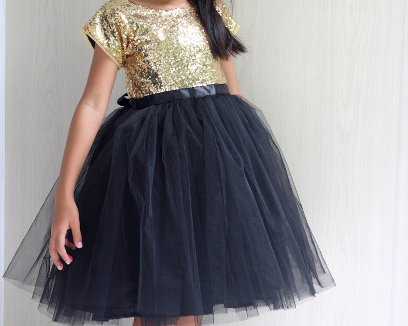 Gold and black flower girl dresses gold sequin and black tutu Etsy