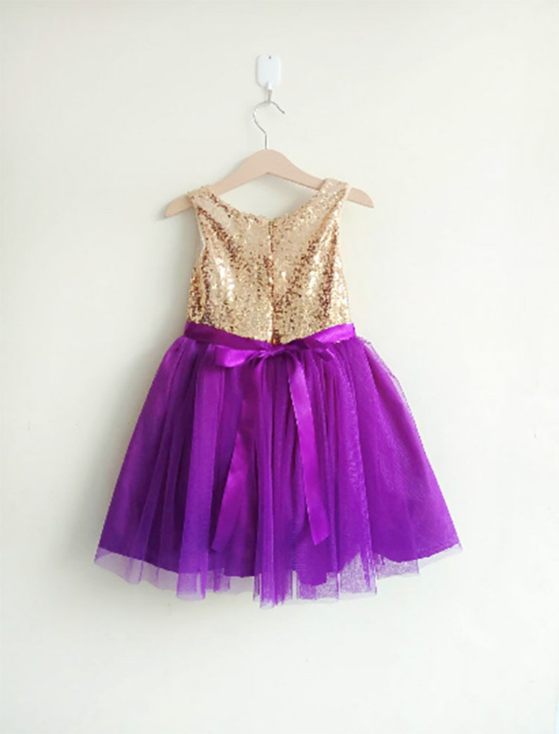 Gold and Purple Flower Girl's Dress Gold Sequined and Etsy