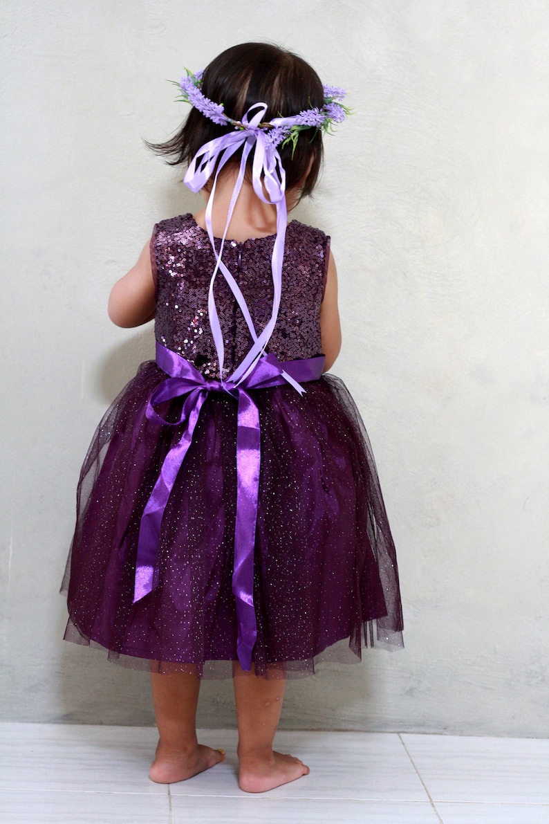 Purple flower girl dress, plum flower girls dress, toddler dress purple sequin, eggplant party dress, baby dress deep purple, tutu dress image 3