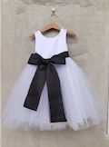 black and white flower girl dress, White flower girl dress with black sash, Ivory tulle dress, toddler tutu dress, baby dress, white dress product logo