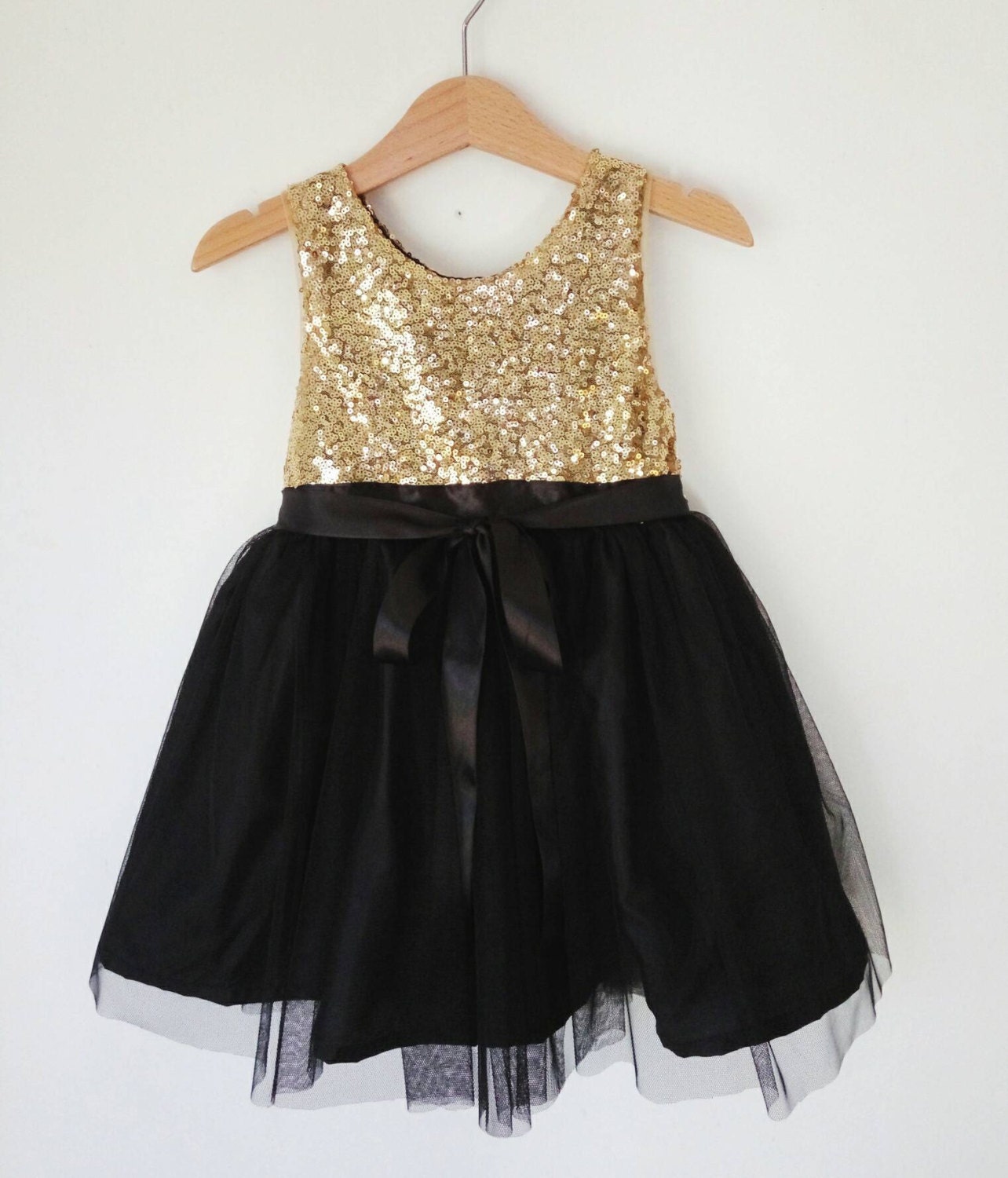 Vestido de niña de flores dorado y negro lentejuelas - Etsy México