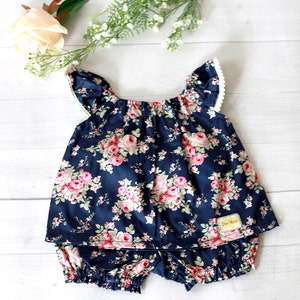 Baby Shower Gift, Pink and Navy floral Baby girl clothes, baby gift, summer baby clothes, baby set clothes, shabby chic baby