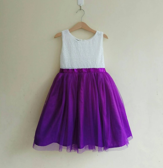 purple and white flower girl dresses