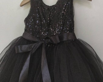 Black flower girl dress, black sequin toddler dress, all black dress for girl, Black tutu dress girl, baby dress, black party dress for girl
