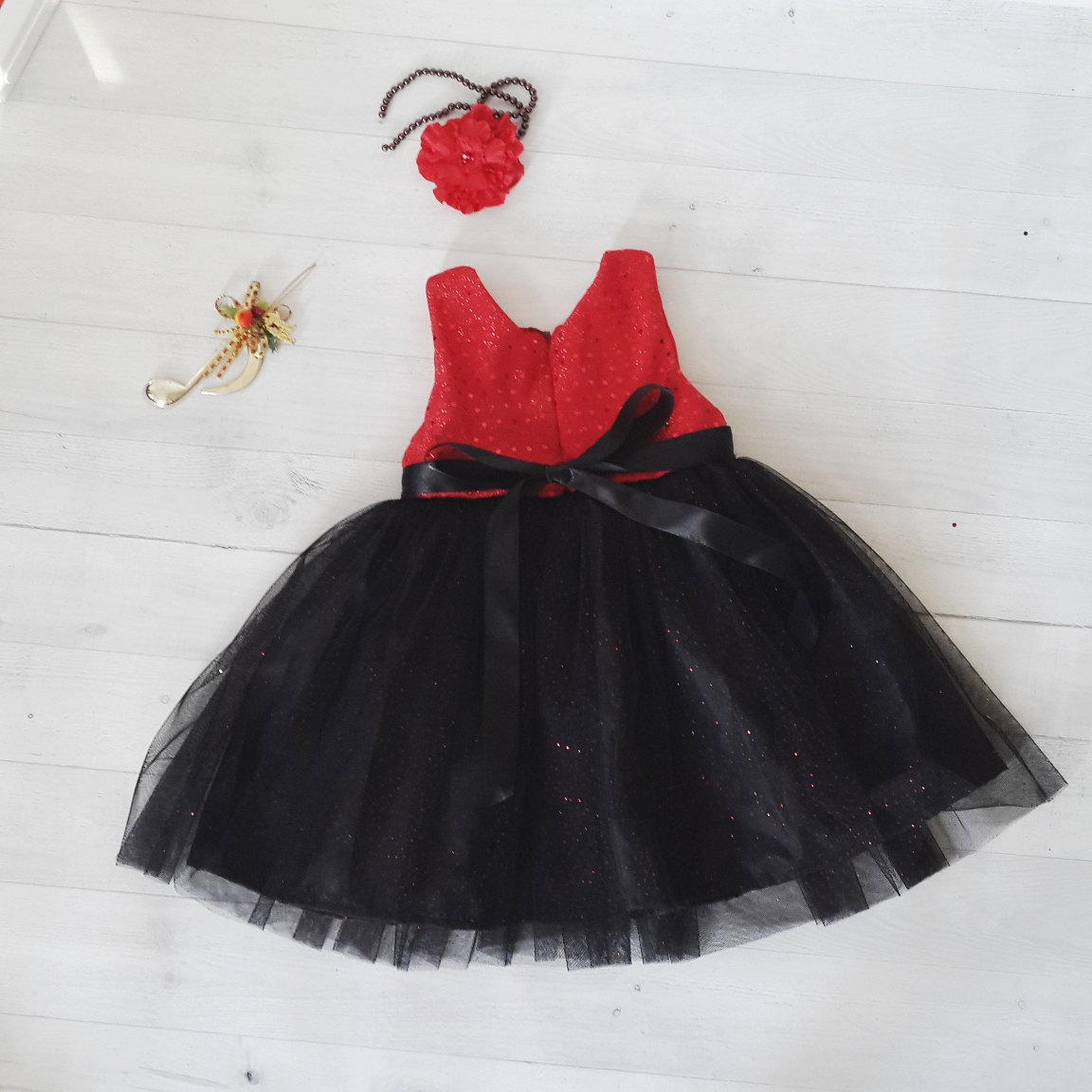 Vestido de Navidad negro y rojo para ni a vestido de beb