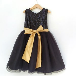 black and gold junior dresses Kids Dream 498 Black Dupioni Tulle Dress w/ Gold Sequins V-Back &Bow
