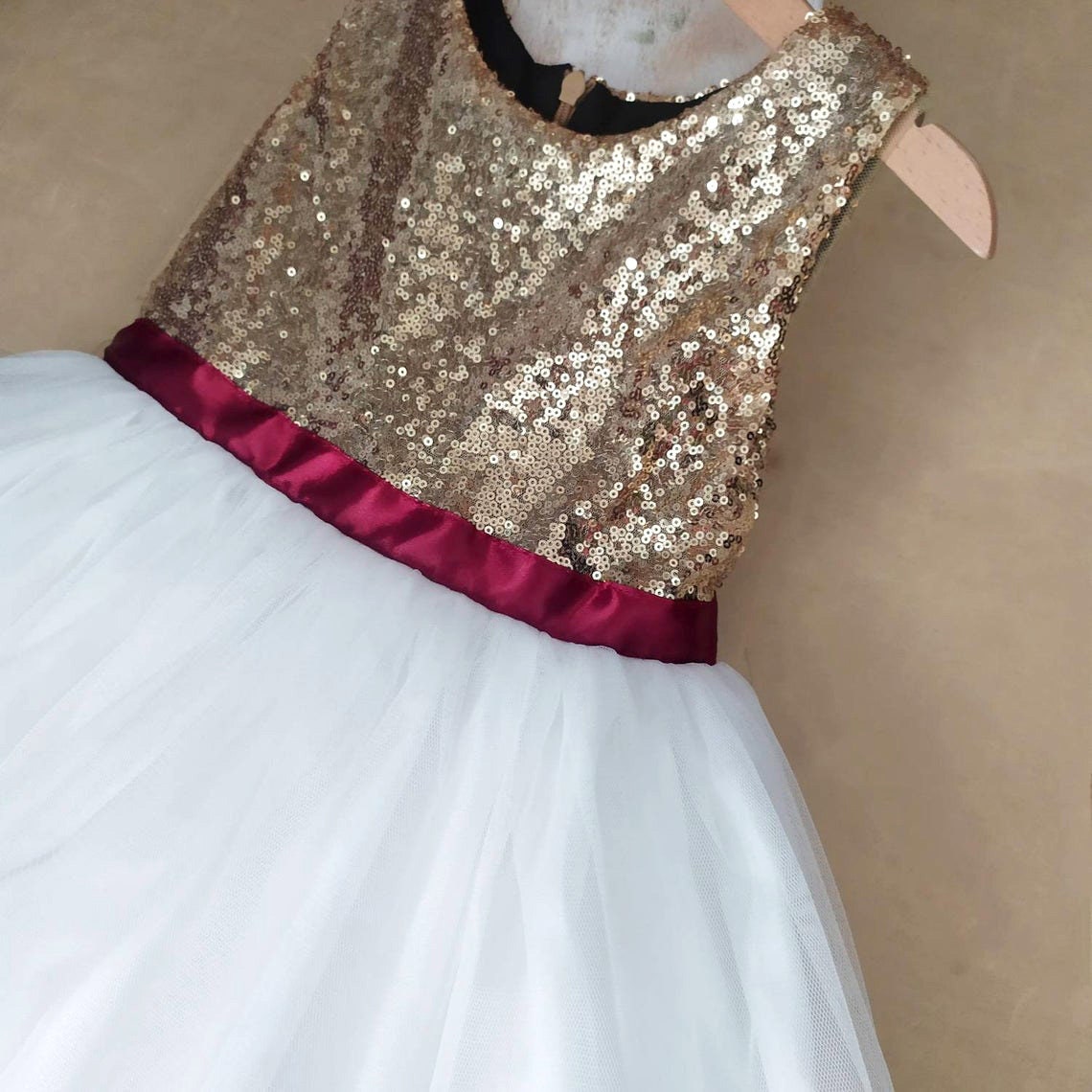 Gold Sequin Flower Girl Dress: Burgundy Wedding, Tulle Skirt - Etsy