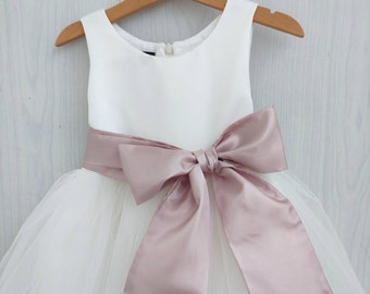 Altrosa Blumenmädchenkleid, Elfenbein Tüll Mädchenkleid, Satin Mädchenkleider, Hochzeit Party Tutu, elegante Blumenmädchenkleider, erröten rosa Kleid