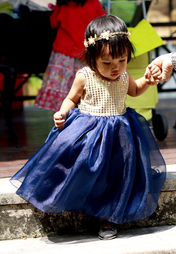 girls navy and gold dress
