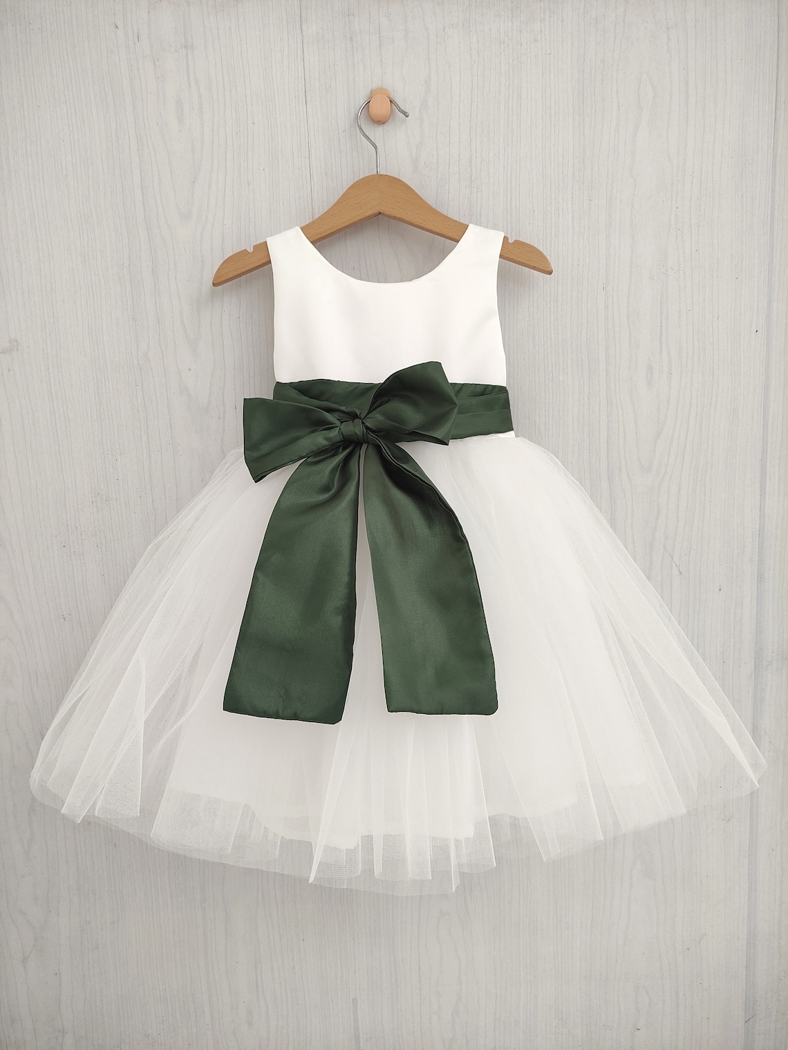 Flower Girl Dress Olive Green White Tulle and Bow Sash Fall Etsy
