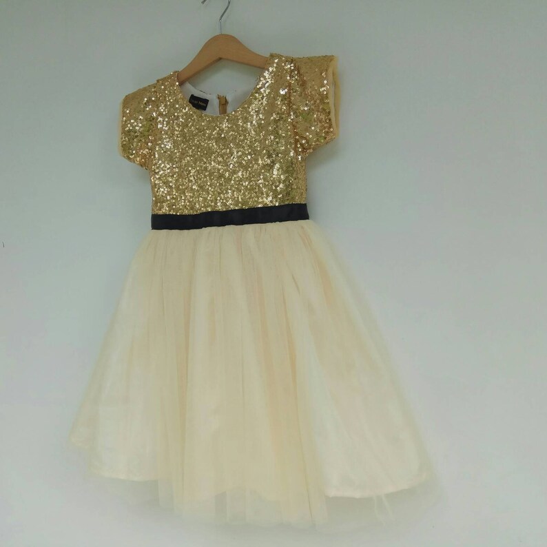 Gold white and black flower girl's dress gold sequined Etsy